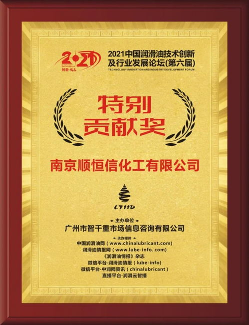 顺恒信 荣获2021中国润滑油技术创新发展论坛 第六届 特别贡献奖